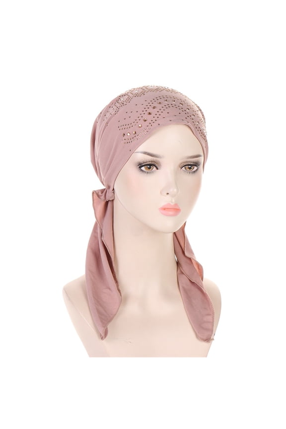 Hats for Women Islamic Muslim Under Hijab Cap Inner with Tie Back Closure Fashion with Diamond Stretch Solid Multicolor
