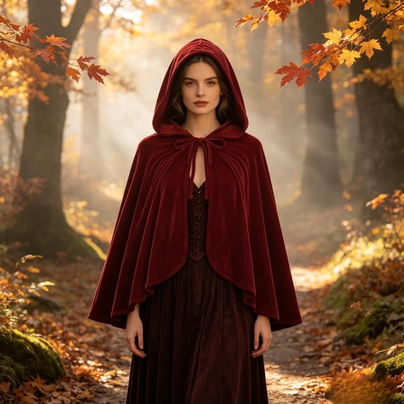 Harpily Hooded Cloak Halloween Lace Trim Ruffle Hem with Bowknot Front Neck Hooded Cloak Costume for Women Fetival Party
