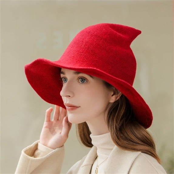Harpily Knitted Witch Hat For Women Halloween Theme Loose Fit Irregular Wide Brim Decorative Head Accessory
