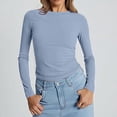 thumbnail image 1 of Harpily Long Sleeve Shirts for Women Boat Neck Layering Casual Basic Solid Color Cropped Blouses for Women Daily Leisure Vacation Outfits, 1 of 3