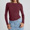 thumbnail image 1 of Harpily Long Sleeve Shirts for Women Boat Neck Layering Casual Basic Solid Color Cropped Blouses for Women Daily Leisure Vacation Outfits, 1 of 3