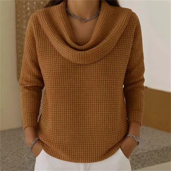 Harpily Long Sleeve Shirts for Women Cowl Neck Waffle Textured Loose Fit for Women Casual Street Wear Daily Outfits