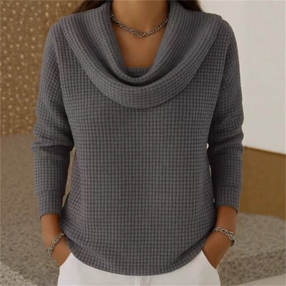 Harpily Long Sleeve Shirts for Women Cowl Neck Waffle Textured Loose Fit for Women Casual Street Wear Daily Outfits