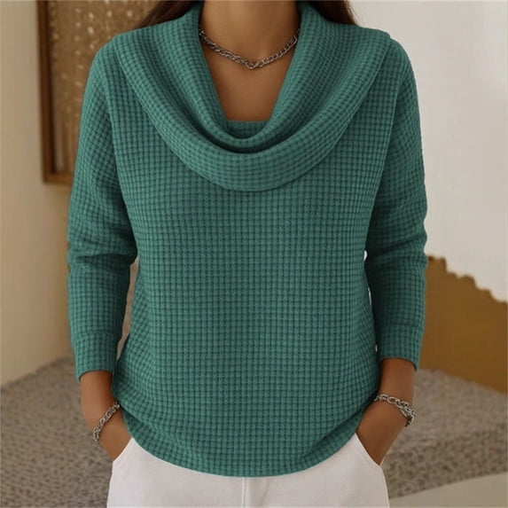 Harpily Long Sleeve Shirts for Women Cowl Neck Waffle Textured Loose Fit for Women Casual Street Wear Daily Outfits