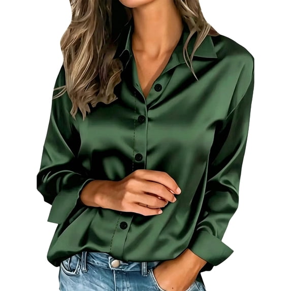 Harpily Button Down Shirts for Women Long Sleeve Plain Solid Color Satin Blouse Womens Business Casual Outfits