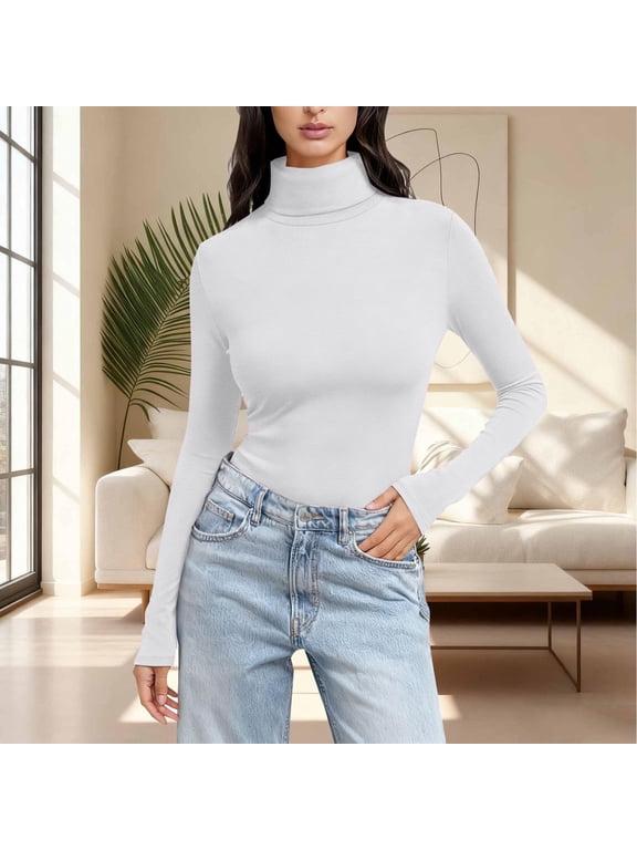Long Sleeve Shirts for Women Turtleneck Fitted Layering Tops Basic Stretch Fall Blouses for Women Casual Outdoor Wear