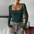 thumbnail image 1 of Harpily Long Sleeve Tops for Women Square Neck Solid Color Slim Fit Crop Tops for Women Daily Relax Outfits, 1 of 4