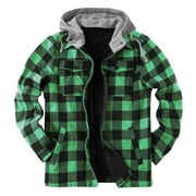 Clearance ! Harpily Men Casual Jackets Autumn And Winter Fashion Casual Plaid Polar Fleece Pocket Hooded Zipper Buckle Composite Coat Jacket Thick Coat Green M