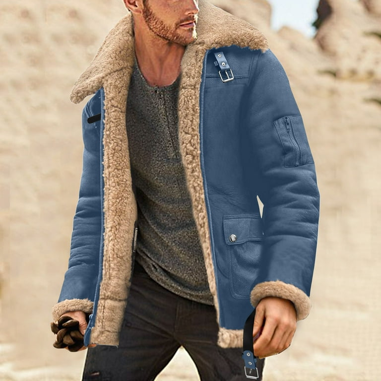 Harpily Men Casual Jackets Plus Size Winter Coat Lapel Collar Long Sleeve Padded Leather Jacket Vintage Thicken Coat Sheepskin Jacket S Walmart