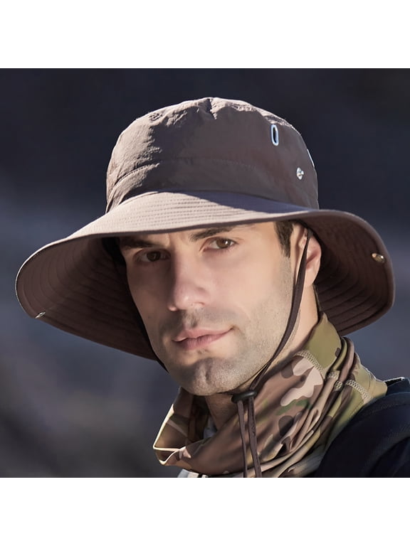 Mens Bucket Hat Breathable UV Protection Foldable Windproof Side Vent Hole Outdoor Fishing Hiking Basin Cap