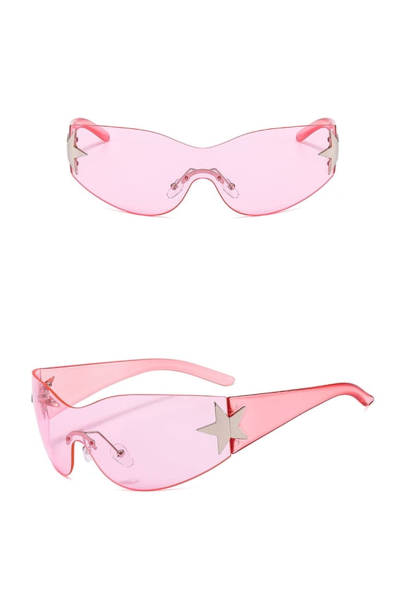 Mens Sunglasses Unisex Rimless Y2K Millennium Style Star Wrap Around Retro Fashion PC Eyewear for Men Women
