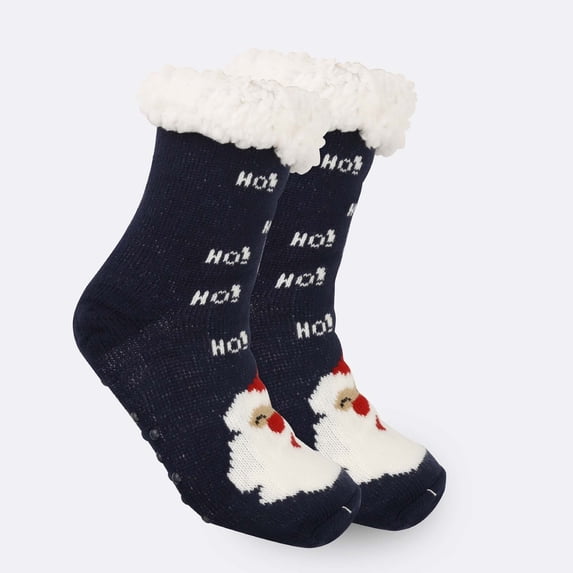 Harpily Mid Calf Socks for Women Christmas Themed Thick Fleece Warm with Fuzzy Turn‑over Cuff Novelty Holiday Socks for Colorful Holiday Gifts