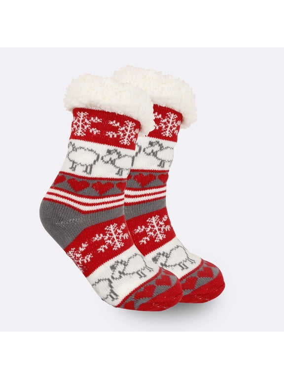 Mid Calf Socks for Women Christmas Themed Thick Fleece Warm with Fuzzy Turn‑over Cuff Novelty Holiday Socks for Colorful Holiday Gifts