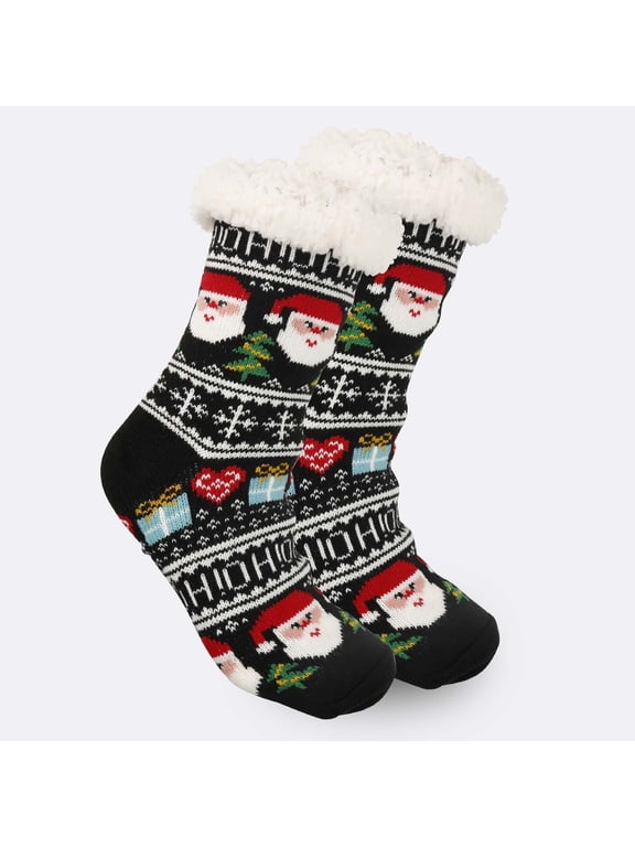 Mid Calf Socks for Women Christmas Themed Thick Fleece Warm with Fuzzy Turn‑over Cuff Novelty Holiday Socks for Colorful Holiday Gifts