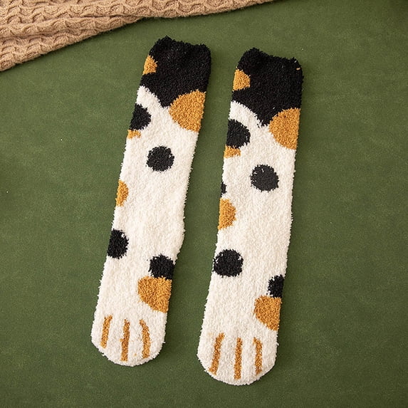 Harpily Mid Calf Socks for Women Cozy Soft Fluffy with Cute Cat Paw Pattern Fuzzy Socks for Winter Ourdoors Photo