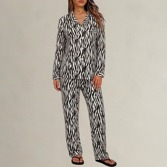 Harpily Pajama Set for Women 2 Piece Plaid Print Lapel Long Sleeve Top with Button and Relax Fit Pants Multi Scene Indoor Sleepwear L
