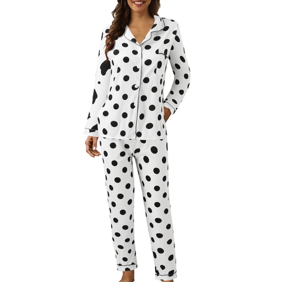 Harpily Pajama Sets for Women 2 Piece Long Sleeve Button Front Polka Dot Print Lightweight Soft Versatile Indoor Rest Nightgowns