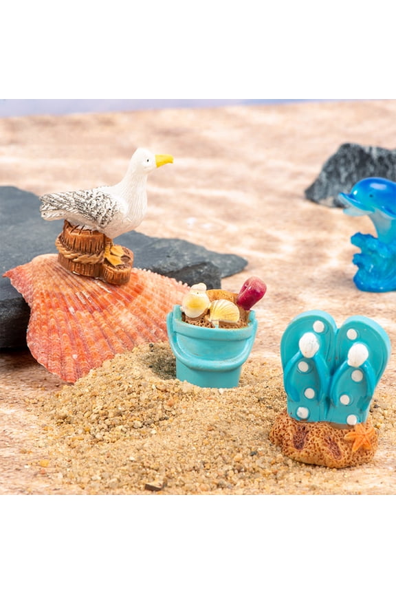 3/11Pcs/Set Miniature Seaside Theme Toy Kit Mini Resin Surfboard Seashell Seabirds Dolphin Starfish Boats Bucket Shoes Sun Model Summer Beach Scene Decoration Prop