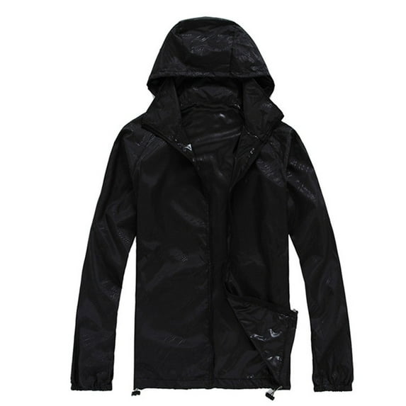Harpily Plus Size Coat Women Solid Rain Jacket Outdoor Plus Size Hooded Windproof Loose Coat Water Proof Raglan Cuff Storage Bag Black Black M