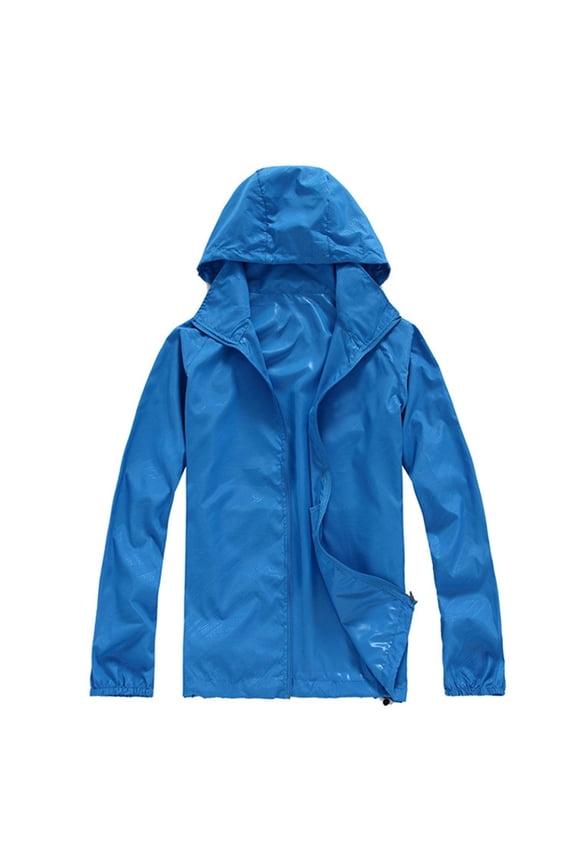 Plus Size Coat Women Solid Rain Jacket Outdoor Plus Size Hooded Windproof Loose Coat Water Proof Raglan Cuff Storage Bag Blue Blue XS