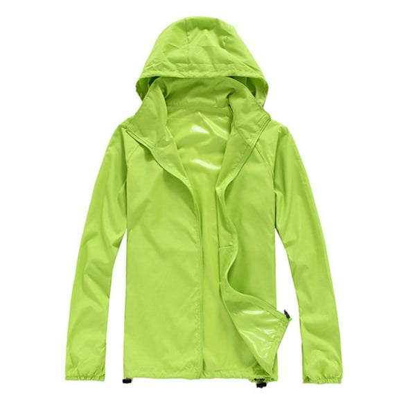 Harpily Plus Size Coat Women Solid Rain Jacket Outdoor Plus Size Hooded Windproof Loose Coat Water Proof Raglan Cuff Storage Bag Green Green XL