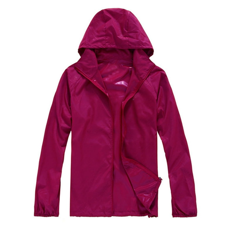 Harpily Plus Size Coat Women Solid Rain Jacket Outdoor Plus Size Hooded Windproof Loose Coat Water Proof Raglan Cuff Storage Bag Rose Red Red XS Walmart