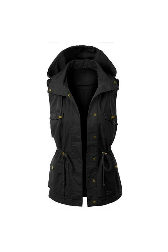 Harpily Plus Size Coat Womens Hooded Vest Jacket Sleeveless Utility Vest For Women Black Black 4XL