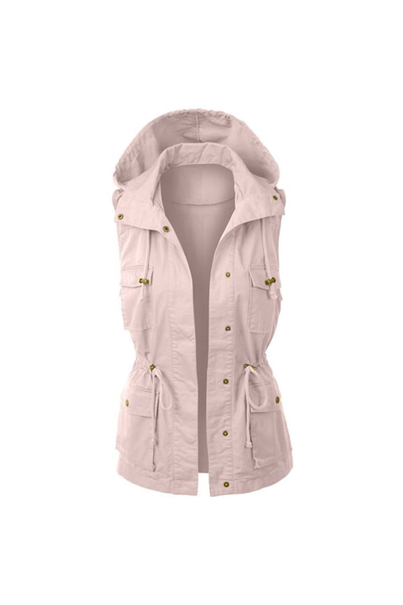 Harpily Plus Size Coat Womens Hooded Vest Jacket Sleeveless Utility Vest For Women Pink Pink L
