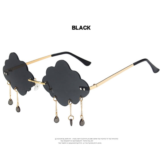 Harpily Rimless Womens Sunglasses Vintage Tassel Pendant Cloud Shaped Punk Style Shades Unique Design Sunglasses for Daily Wear