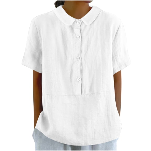 Harpily Shirts for Women Linen Shirts For Women Short Sleeve Button Down Up Shirt Casual Collared V Neck Tops Shirts Blouses Trendy Summer Tops