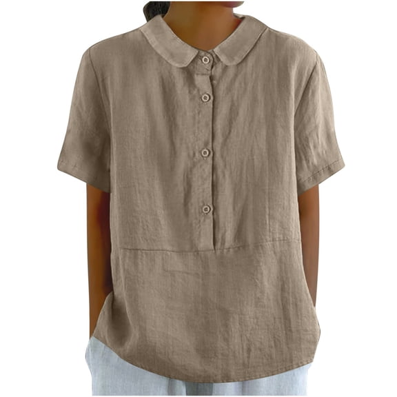 Harpily Shirts for Women Linen Shirts For Women Short Sleeve Button Down Up Shirt Casual Collared V Neck Tops Shirts Blouses Trendy Summer Tops