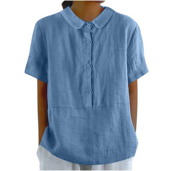 Harpily Shirts for Women Linen Shirts For Women Short Sleeve Button Down Up Shirt Casual Collared V Neck Tops Shirts Blouses Trendy Summer Tops