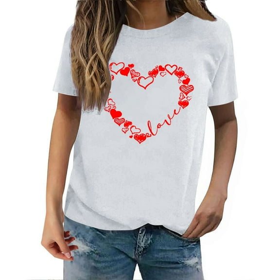 Harpily Shirts for Women Valentine's Day Funny Print Casual T Shirt Printed Crew Neck Shirt Women's Pullover T Shirt
