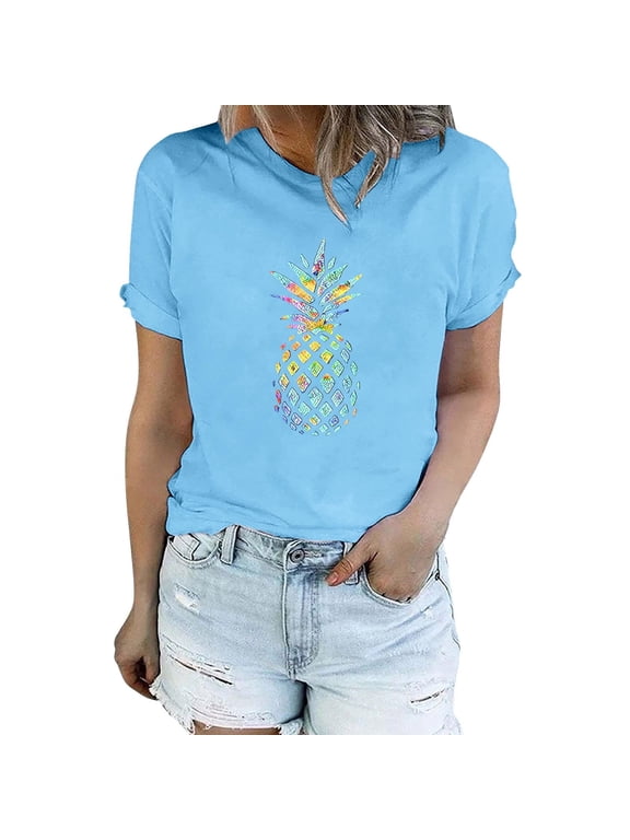 Shirts for Women Women's Pineapple Print T Shirt Short Sleeved Summer Pattern Casual Shirt
