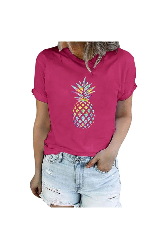 Shirts for Women Women's Pineapple Print T Shirt Short Sleeved Summer Pattern Casual Shirt