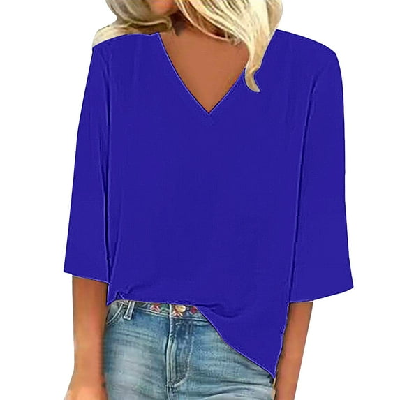 Harpily Shirts for Women Women's Solid Color Fashion Casual V Neck Three Quarter Sleeve Tops