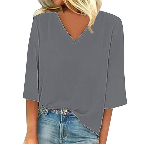Harpily Shirts for Women Women's Solid Color Fashion Casual V Neck Three Quarter Sleeve Tops