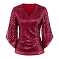 thumbnail image 1 of Harpily Shirts for Women Womens Sequin Tops 3/4 Sleeve Glitter Sparkly Blouse V Neck Tops For Evening, 1 of 5