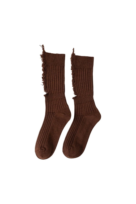 Socks foe Women Fashionable Street Ripped Hole Crew Ribbed Knit Ribbed Fluorescent Solid Color Skateboard Tube Socks Soft Stretchy Breathable Mid-Calf Socks for All Seasons Beige