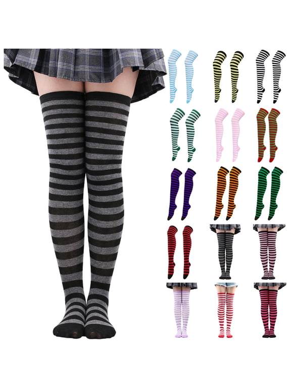 Socks for Women Over Knee Classic Stripe Elastic Polyester Daily Outfit Matching Multi Scene Holiday Party Stockings