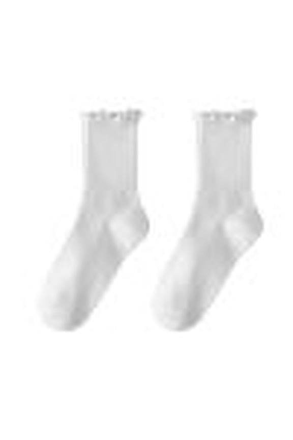 Socks for Women Solid Color Ruffle Edge Crew Soft Elastic Cute Frilly Cuff Mid Calf Socks for All-season Matching Leather Shoes and Loafers