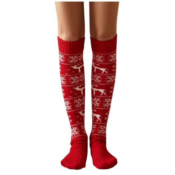Harpily Solid Color Socks Thick Coil Terry Thermal Knee Thigh High Christmas Warm Knit Socks for Indoor Outdoor Winter Multi-Scene Use