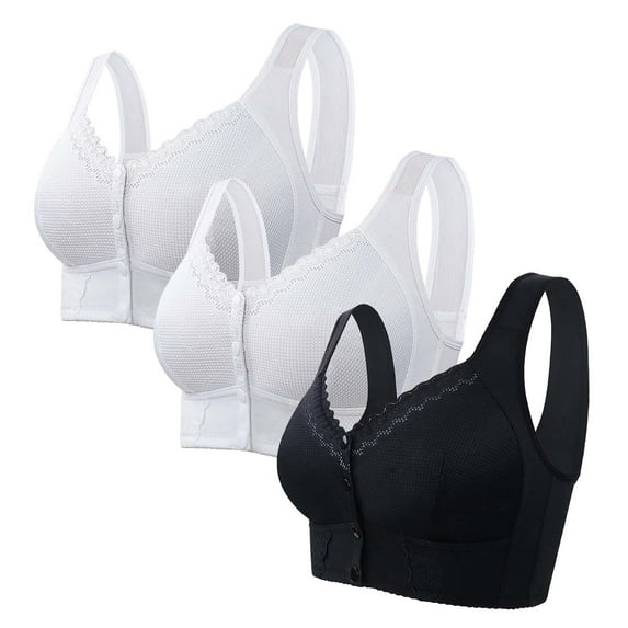 Harpily Special Offer Underwear for Women 3 PC Bra For Senior Front Closure Breathable Bra For Seniors Wirefree Bras For Older Women BK4 52