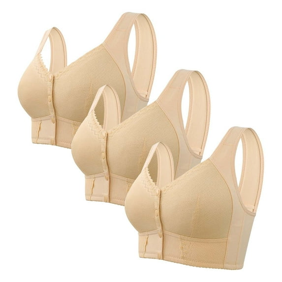 Harpily Special Offer Underwear for Women 3 PC Bra For Senior Front Closure Breathable Bra For Seniors Wirefree Bras For Older Women Beige 54