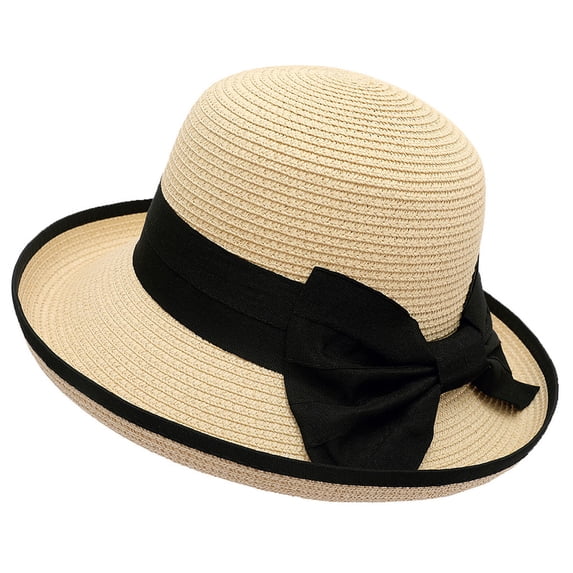Harpily Sun Hats Scalloped Edge Wide Brim Decor Breathable Crochet Straw Fashion Straw with Elegant Bow Scalloped Sun Hat
