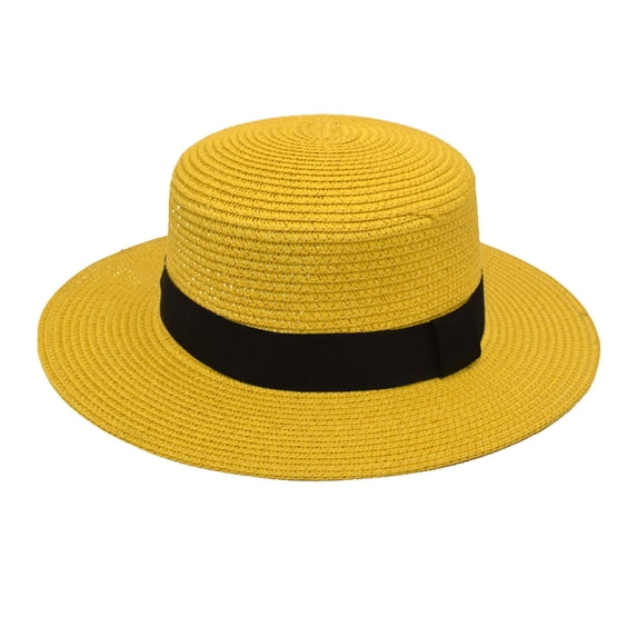 Harpily Womens Straw Sun Hats Unisex Classic Panama Lafite Cap with Square Buckle Flat Top Elegant for Summer Beach Travel