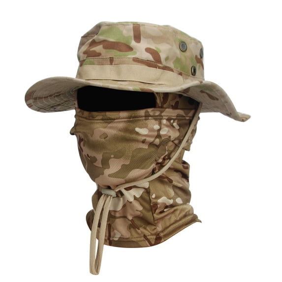 Harpily Sun Hats for Men Wide Brim Camo Military With Multifunctional Neck Gaiter Set Adjustable Windproof Boonie Hat Set Sun Protection Hat