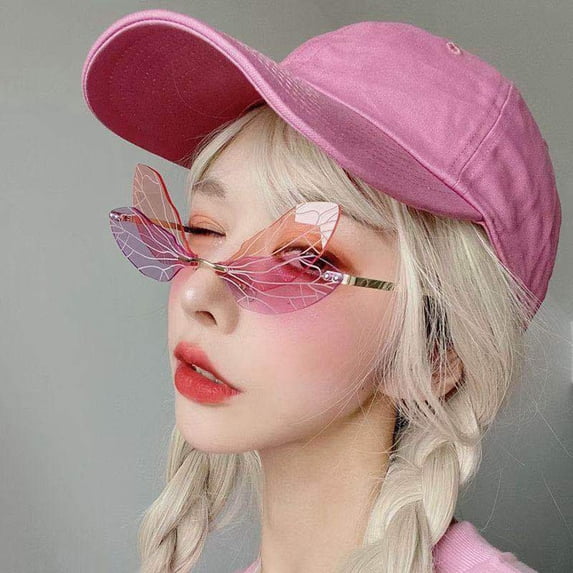 Harpily Sunglasses Womens Frameless Retro Novelty Cut Rimless Gradient Transparent Gradient Sunglasses Metal Frame Dragonfly Wing Shaped