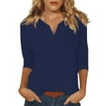 thumbnail image 1 of Harpily Sweatshirts for Women 3/ Sleeve Tops For Women Summer Notched V Neck Plain T Shirts Casual Cute Three Quarter Length Blouses, 1 of 5