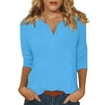 thumbnail image 1 of Harpily Sweatshirts for Women 3/ Sleeve Tops For Women Summer Notched V Neck Plain T Shirts Casual Cute Three Quarter Length Blouses, 1 of 5